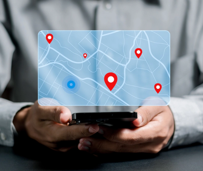 Mapa z miejscami, w których trzeba wykonać serwis.